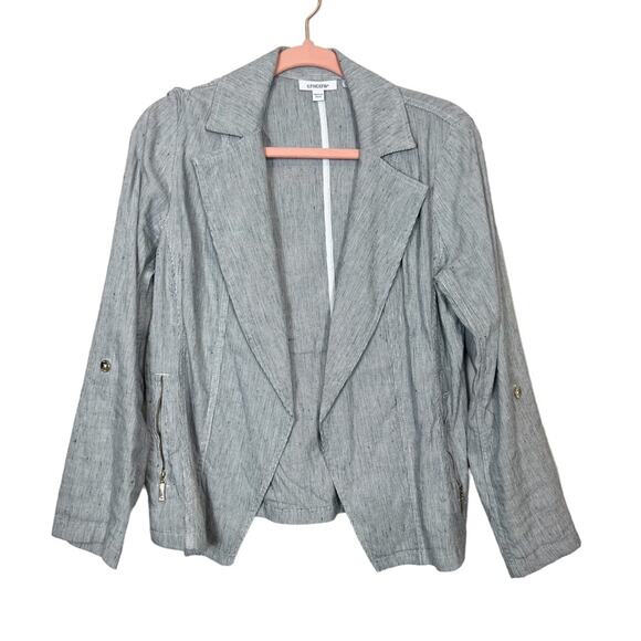 New Chico’s Linen Blend‎ Striped Open Front Blazer - Picture 4 of 14